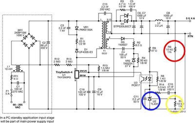 La tension de sortie est égale à Vo=Vref*(1+R6/R7), Vref est égal à 2,5 pour le TL 431