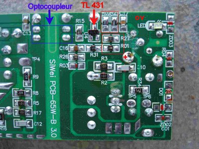 Changing  output voltage of switching power supply by connecting a 20k potentiometer on R27, R01.