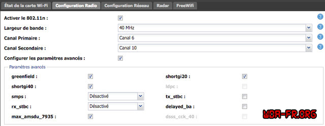 Exemples de configurations Radio via le tableau de bord interne de la Freebox v6 ("Revolution").