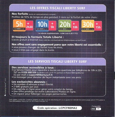 Kit de connexion TISCALI/Liberty Surf - 2002 (verso)