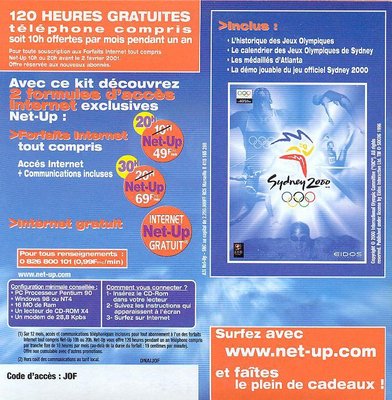 Net_UP_1_R.jpg (146.27 Kio) Vu 7088 fois Kit de connexion Net-Up en partenariat avec l'équipe de France olympique (Sydney) - 2000 (verso)